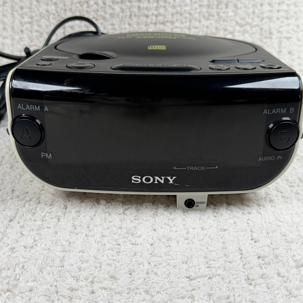 Sony Dream Machine ICF-CD815 FM AM CD Clock Radio Dual Alarm Black White Works!